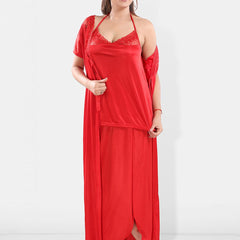 Be You V-Neck Satin Lace Night Suit With Robe
