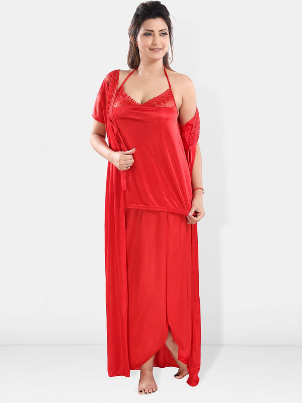 Be You V-Neck Satin Lace Night Suit With Robe