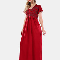 Be You Maroon Round Neck Maxi Nightdress