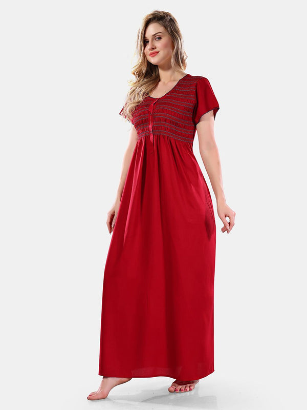 Be You Maroon Round Neck Maxi Nightdress