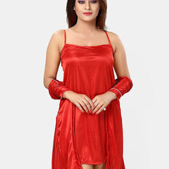 Be You Women Satin Nightwear Set-4 Pcs