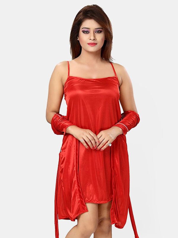 Be You Women Satin Nightwear Set-4 Pcs