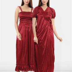 Be You Women Satin Maxi Wrap Nightdress With Robe