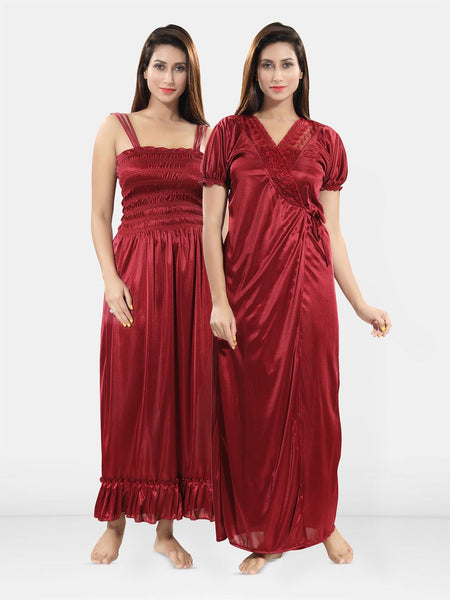 Be You Women Satin Maxi Wrap Nightdress With Robe