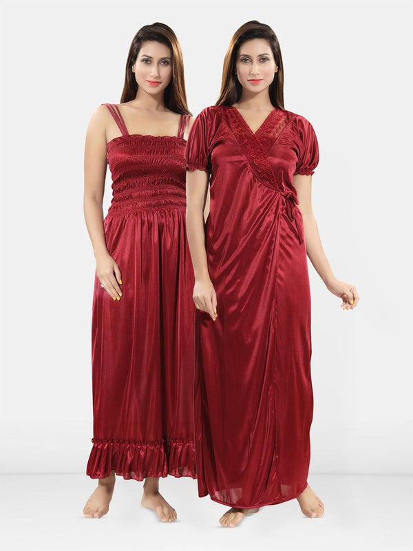 Be You Women Satin Maxi Wrap Nightdress With Robe
