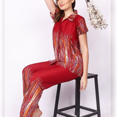 Be You Women Maroon Printed Satin Night suit
