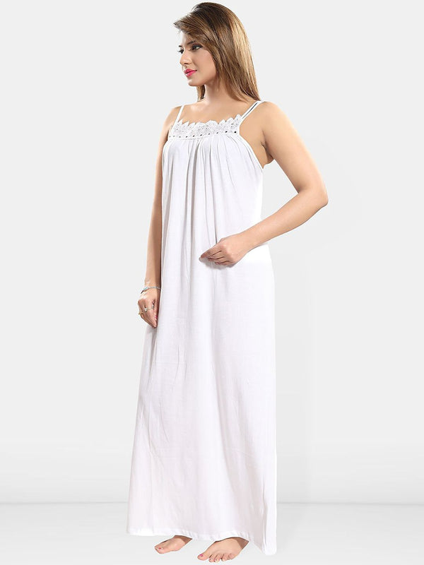 Be You Women Lace Cotton Maxi Nightdress