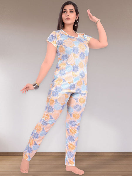 Be You Women Abstract Printed Round Neck Night suit