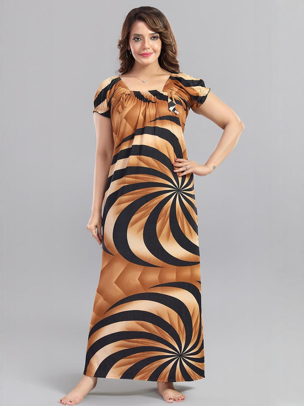 Be You Sarina Satin Spiral Print Maxi Nightdress