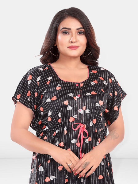 Be You Women Printed Satin Maxi Nightdress