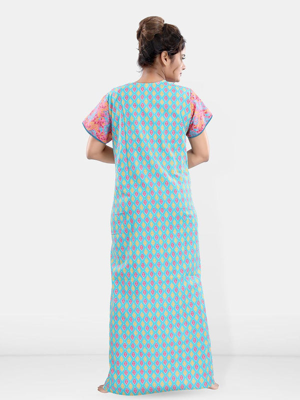 Be You Women Printed Pure Cotton Maxi Nightdress