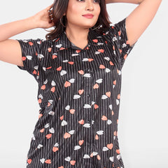 Be You Women Satin Printed Shirt & Pyjamas Night suit