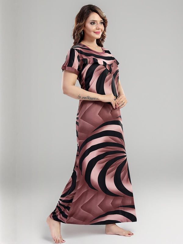 Be You Sarina Satin Spiral Printed Maternity Maxi Nightdress