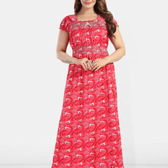 Be You Geometric Printed Square Neck Maxi Regular Nightdress