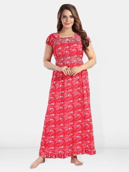 Be You Geometric Printed Square Neck Maxi Regular Nightdress