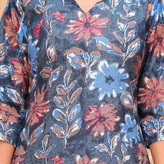 Be You Floral Printed Notch Neck Straight Kurta With Trousers