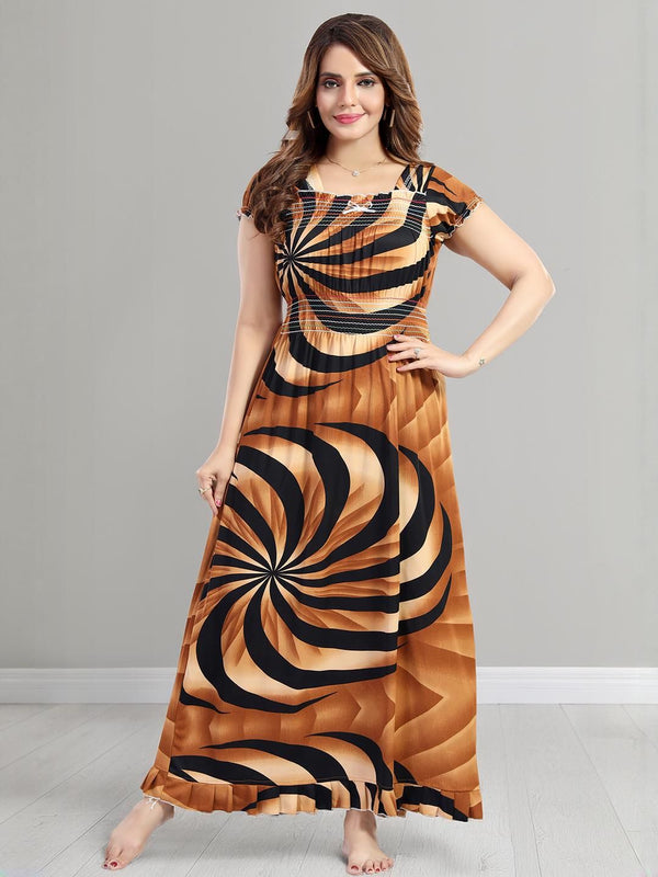 Be You Sarina Satin Spiral Print Maxi Nightdress