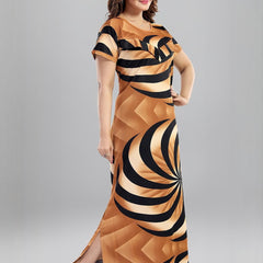 Be You Sarina Satin Spiral Printed Maternity Maxi Nightdress