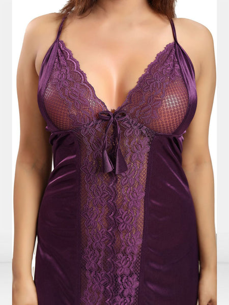 Be You Women Shoulder Strap Self Design Maxi Nightdress