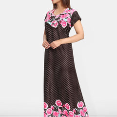 Be You Women Satin Printed Short Sleeves Maxi Maternity Nightdress