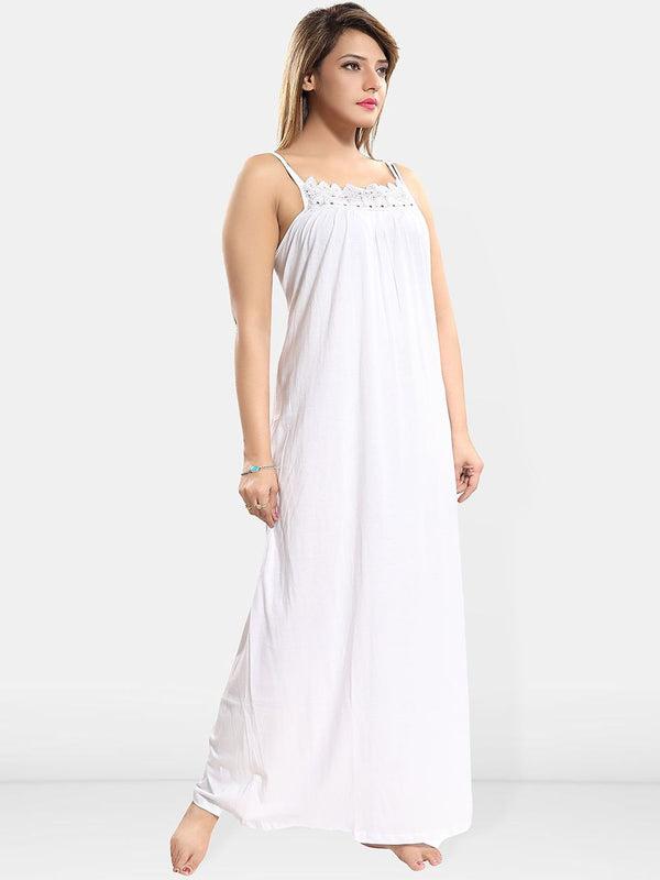 Be You Women Lace Cotton Maxi Nightdress