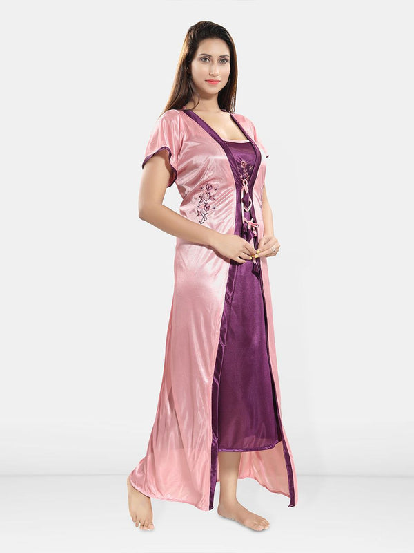 Be You Embroidered Satin Maxi Nightdress With Robe