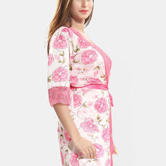 Be You Women Floral Printed Sleeveless Satin Wrap Nightdress With Robe