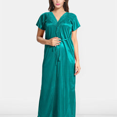 Be You Solid Satin Maxi Nightdress With Robe