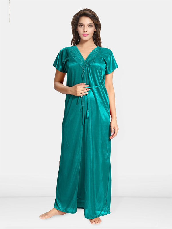 Be You Solid Satin Maxi Nightdress With Robe
