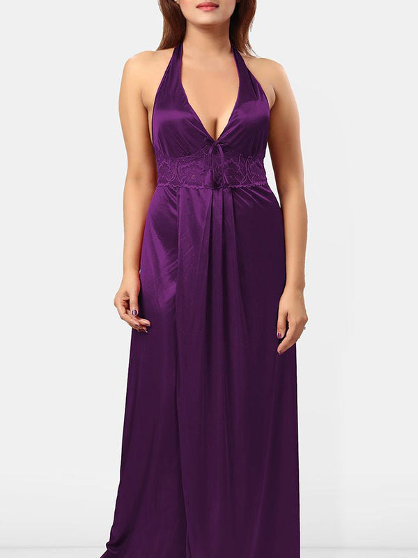 Be You Halter Neck Sleeveless Satin Maxi Nightdress