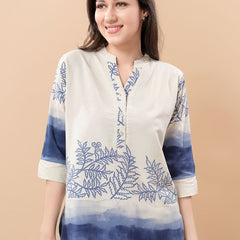 Be You Printed Mandarin Collar Tunic With Trousers