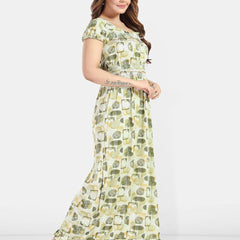 Be You Women Printed Square Neck Satin Maxi Nightdress