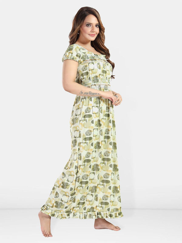 Be You Women Printed Square Neck Satin Maxi Nightdress