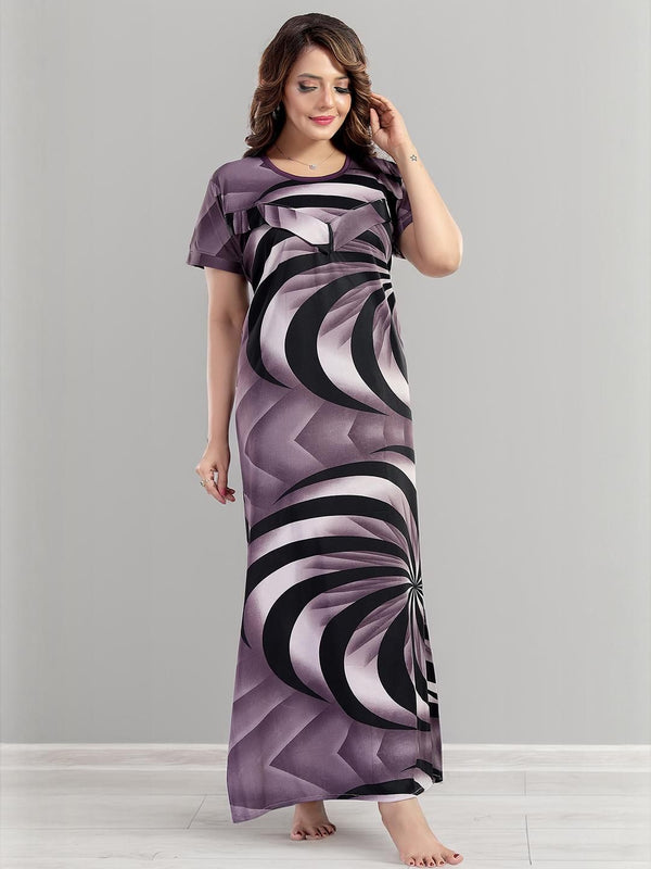 Be You Sarina Satin Spiral Printed Maternity Maxi Nightdress