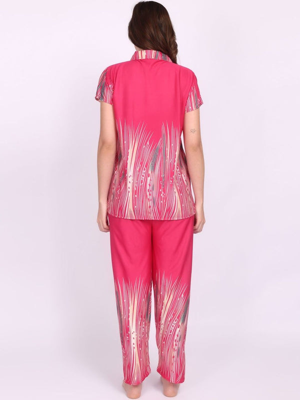 Be You Women Maroon Printed Satin Night suit
