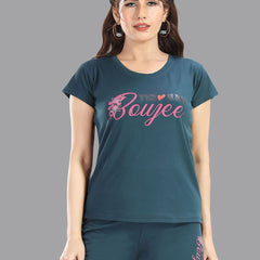 Be You Women Typography Printed T-shirt & Shorts Night suit