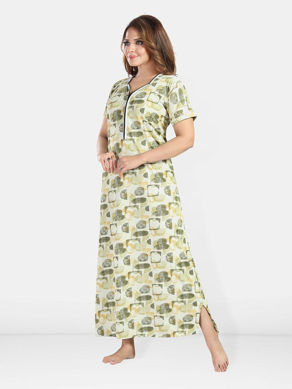 Be You Women Printed Satin Maxi Nightdress