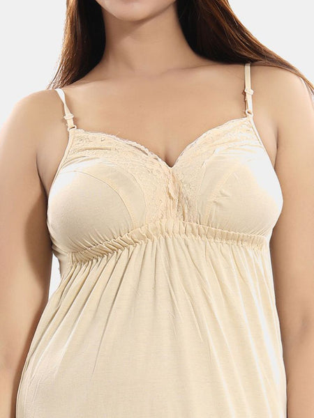 Be You Lace Cotton Shoulder Straps Maxi Nightdress