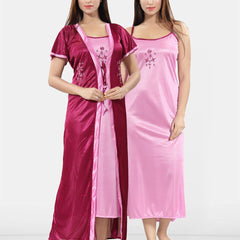 Be You Embroidered Satin Maxi Nightdress With Robe