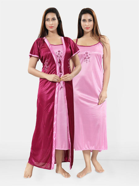 Be You Embroidered Satin Maxi Nightdress With Robe