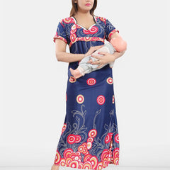 Be You Printed Women Satin Maternity Maxi Nightdress