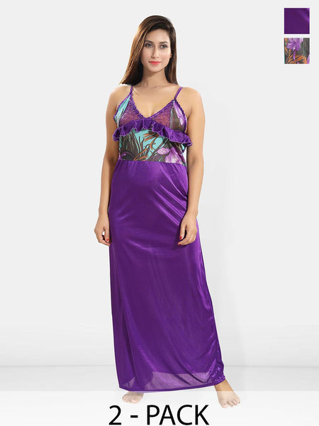 Be You Women Pack Of 2 Printed Maxi Nightdress
