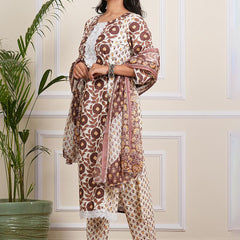 Be You Floral Printed Round Neck Straight Kurta With Trousers And Dupatta