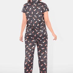 Be You Women Satin Printed Shirt & Pyjamas Night suit