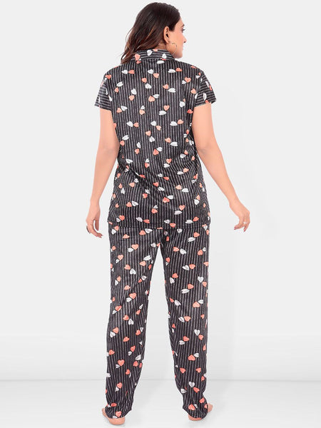 Be You Women Satin Printed Shirt & Pyjamas Night suit