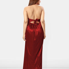 Be You Women Halter Neck Self Design Nightgown