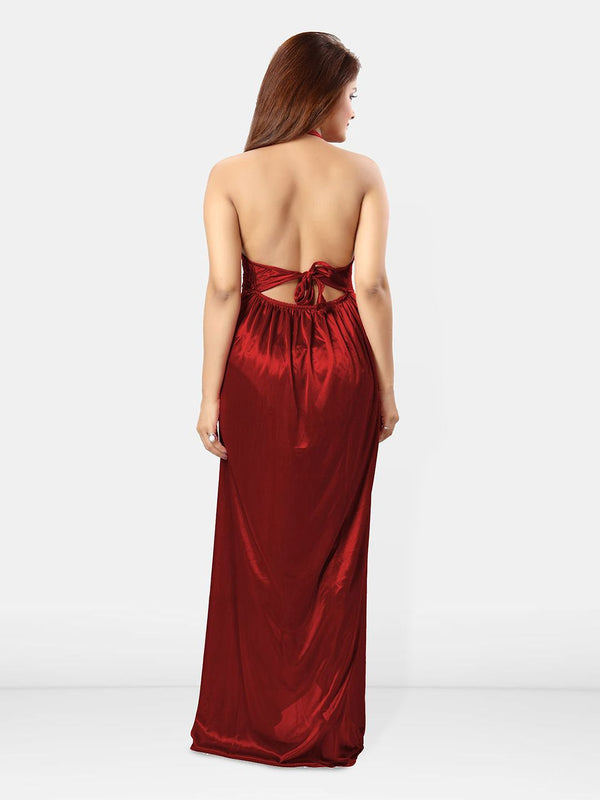 Be You Women Halter Neck Self Design Nightgown