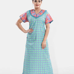 Be You Women Printed Pure Cotton Maxi Nightdress