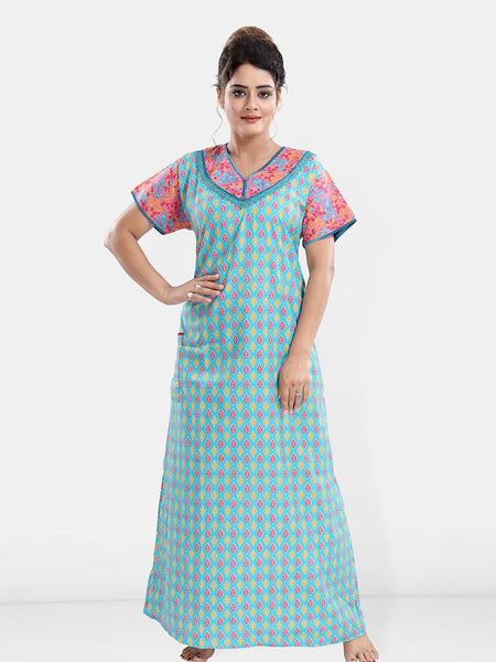 Be You Women Printed Pure Cotton Maxi Nightdress