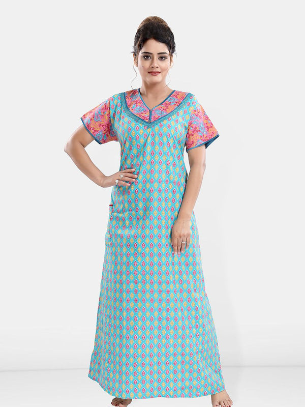 Be You Women Printed Pure Cotton Maxi Nightdress